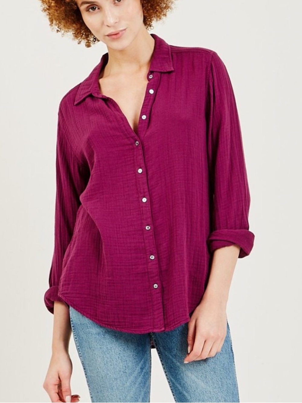 Xirena Wine & Black Pin Stripe Scout Button Down Shirt Size Small Gauzy Cotton